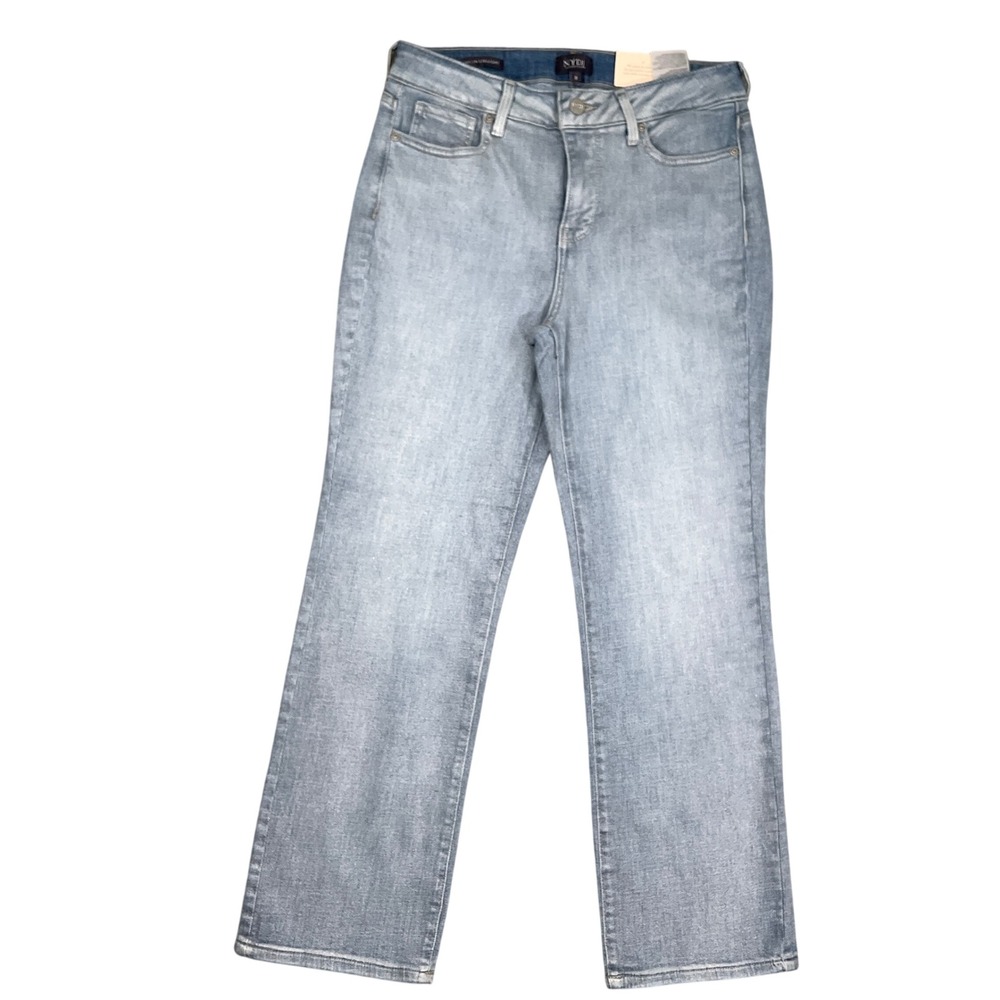 NYDJ Marilyn Jeans Women 8 Light Blue Straight Ankle Shimmer High Rise‎